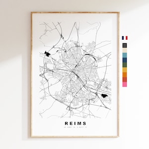 Reims Impressão de mapa da cidade - Mapa minimalista da cidade - Arte de parede de mapa - Impressões ou impressões emolduradas