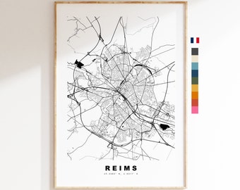 Reims Map Print - City Map Poster - Map Wall Art - France City Maps - Reims Print - Reims Poster - Minimalist City Map - France