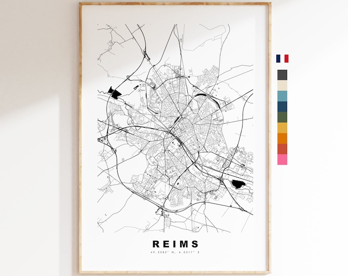 Reims Map Print - City Map Poster - Map Wall Art - France City Maps - Reims Print - Reims Poster - Minimalist City Map - France
