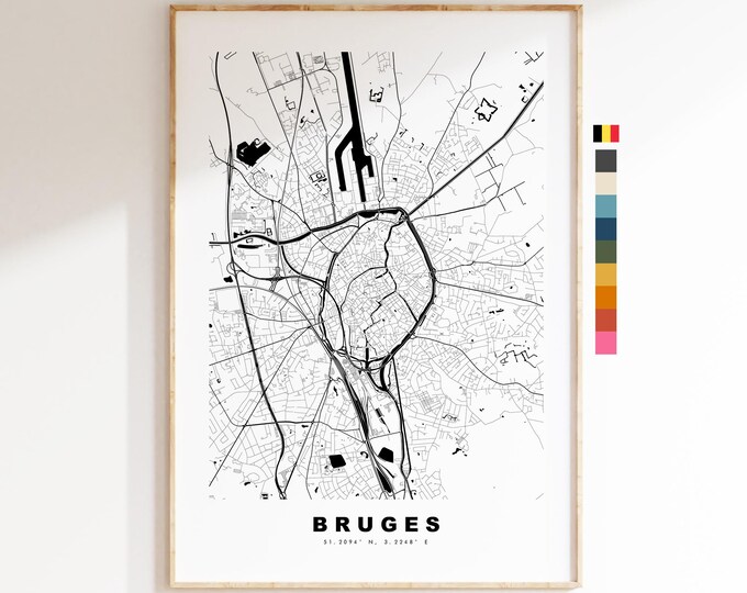 Bruges Map Print - City Map Poster - Map Art - Map Wall Art - Belgium City Maps - Bruges Print - Bruges Poster - Minimalist City Map