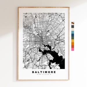 Baltimore Carte de la ville Imprimer - impression de carte - art de la carte - estampes ou impressions encadrées - minimaliste - États-Unis
