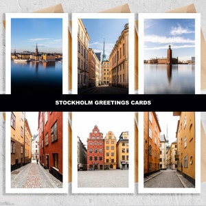 Stockholm Grußkarten – Auswahl aus 6 Designs – Stockholm Grußkarte – Gamla Stan – Old Town – Riddarholmen – Stadshuset – Stockholm