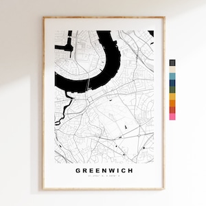 Impresión del mapa de Greenwich - Póster minimalista de mapa de la ciudad - Arte de mapas - Londres, Reino Unido - Impresión de Greenwich - Póster de Greenwich - Diferentes colores disponibles