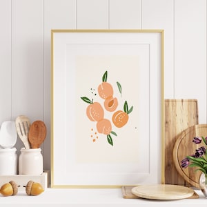 Peaches Print - Kitchen Wall Art - Peach Poster - Peach Wall Art - Peach Print - Food Posters - Fruit Illustration - Kitchen Print