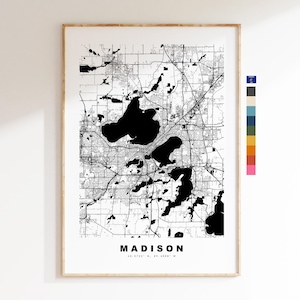 Madison Carte de la ville Imprimer - impression de carte - art de la carte - estampes ou impressions encadrées - États-Unis