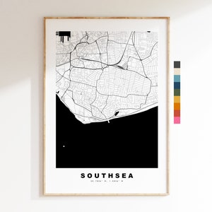 Impresión de mapa de Southsea - Póster de mapa de ciudad minimalista - Arte de mapas - Reino Unido - Impresión de Southsea - Póster de Southsea - Diferentes colores disponibles