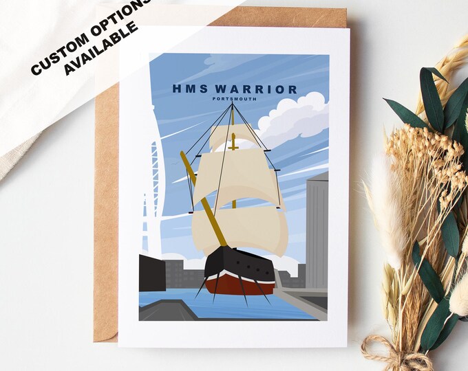 Warrior Greeting Card - Portsmouth and Southsea Cards (Travel Designs) - Blank Inside or Include Message - Envelope Included