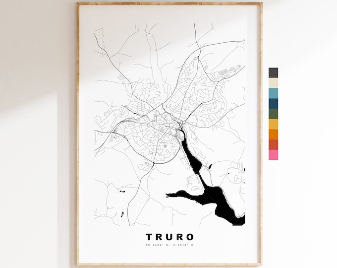 Truro Map Print - Minimalist City Map Poster - Map Art - UK - Truro Print - Truro Poster - Different Colours Available