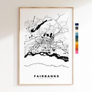 Fairbanks Carte de la ville Imprimer - impression de carte - art de la carte - estampes ou impressions encadrées - minimaliste - États-Unis
