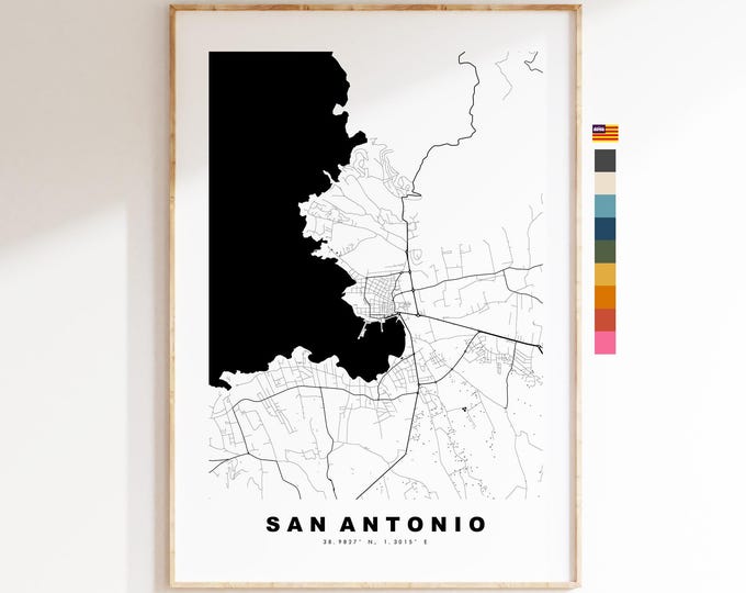 San Antonio Map Print - City Map Poster - Map Art - Map Wall Art - Spain City Maps - Sant Antoni de Portmany - Ibiza  - Minimalist City Map