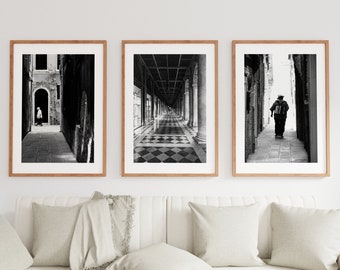 Black and White Print Set - People Photography - Venice - People Of Venice Set - St Marks Square - Monochrome - Modern - Minimalist - Art