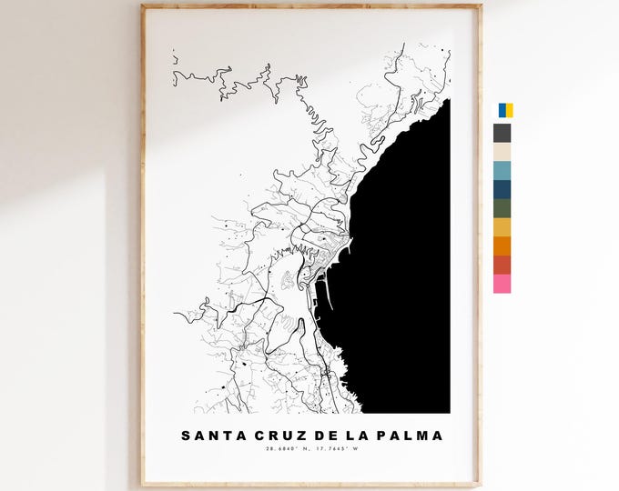 Santa Cruz de La Palma Map Print - City Map Poster - Map Art - Map Wall Art - Spain City Maps - Print - La Palma  - Minimalist City Map