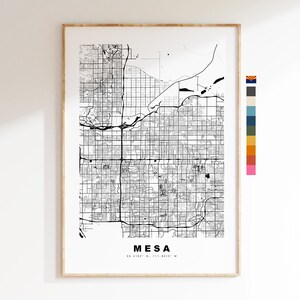 Mesa Carte de la ville Imprimer - impression de carte - art de la carte - estampes ou impressions encadrées - minimaliste - États-Unis