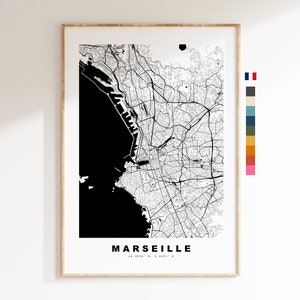 Marseille Stadtplan-Druck – minimalistischer Stadtplan – Karten-Wandkunst – Drucke oder gerahmte Drucke
