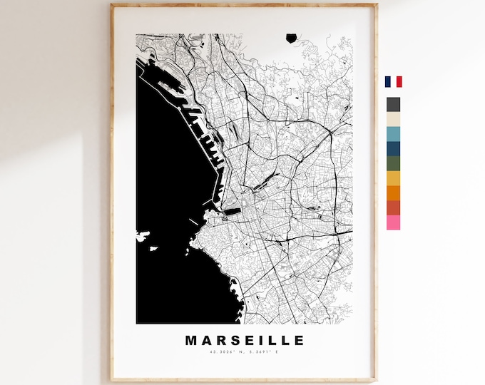 Marseille Map Print - City Map Poster - Map Wall Art - France City Maps - Marseille Print - Marseille Poster - Minimalist City Map - France