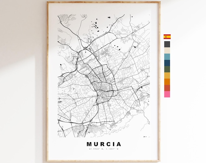 Murcia Map Print - City Map Poster - Map Art - Map Wall Art - Spain City Maps - Murcia Print - Murcia Poster - Minimalist City Map