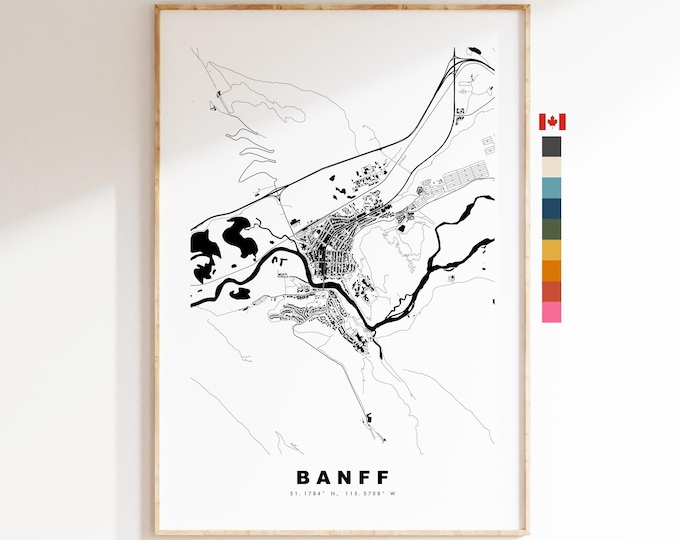 Banff Map Print - City Map Poster - Map Art - Map Wall Art - Canada City Maps - Banff Print - Banff Poster - Minimalist City Map