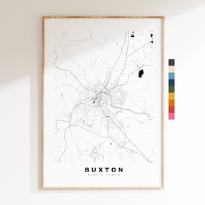 Impresión de mapa de Buxton - Póster de mapa de ciudad minimalista - Arte de pared con mapas - Reino Unido - Impresión de Buxton - Póster de Buxton - Diferentes colores disponibles