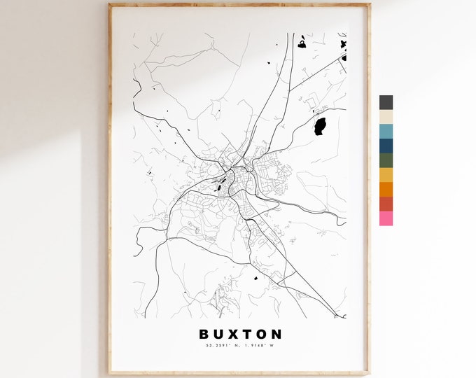 Buxton Map Print - Minimalist City Map Poster - Map Wall Art - UK - Buxton Print - Buxton Poster - Different Colours Available
