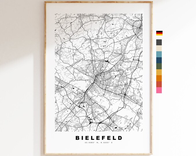 Bielefeld Map Print - City Map Poster - Map Wall Art - Germany City Maps - Bielefeld Print - Bielefeld Poster - Minimalist City Map