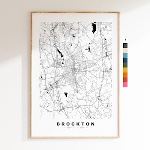 Brockton Carte de la ville Imprimer - impression de carte - art de la carte - estampes ou impressions encadrées - minimaliste - États-Unis