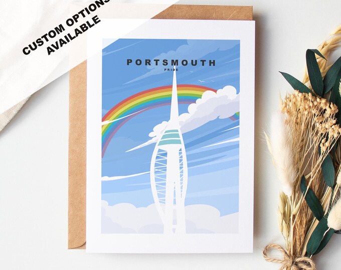 Portsmouth Pride Greeting Card - Portsmouth and Southsea Cards (Travel Designs) - Blank Inside or Include Message - Envelope Included