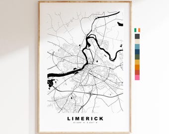 Limerick Map Print - City Map Poster - Map Art - Ireland City Maps - Limerick Print - Limerick Poster - Minimalist City Map - Luimneach