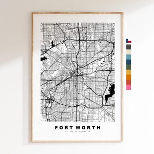 Fort Worth Stadtplan-Druck – Kartendruck – Kartenkunst – Drucke oder gerahmte Drucke – minimalistisch – Vereinigte Staaten