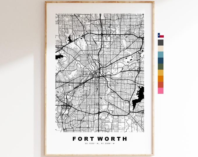 Fort Worth Map Print - City Map Poster - Map Art - USA City Maps - Fort Worth Print - Fort Worth Poster - Minimalist City Map - Texas