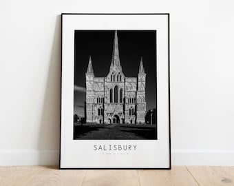 Salisbury City Poster Print - Black and White Minimalist City Print - Coordinates - Salisbury Poster - Salisbury Art Print - Salisbury Print