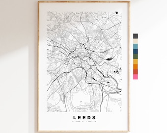 Leeds Map Print - Minimalist City Map Poster - Map Art - UK - Leeds Print - Leeds Poster - Different Colours Available