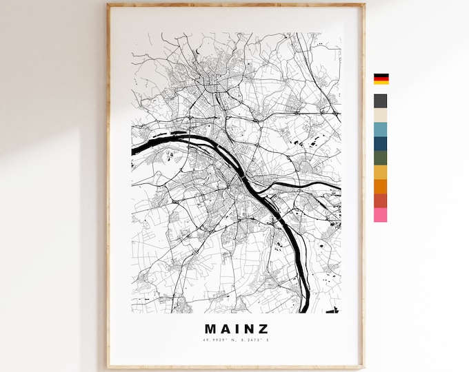 Mainz Map Print - City Map Poster - Map Wall Art - Germany City Maps - Mainz Print - Mainz Poster - Minimalist City Map - Germany