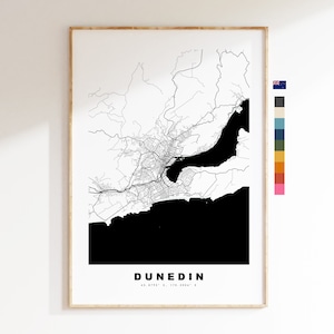 Dunedin Impressão de mapa da cidade - Mapa minimalista da cidade - Arte de parede de mapa - Impressões ou impressões emolduradas