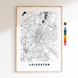 Impresión de mapa de Leicester - Póster de mapa de ciudad minimalista - Arte de mapas - Reino Unido - Impresión de Leicester - Póster de Leicester - Diferentes colores disponibles