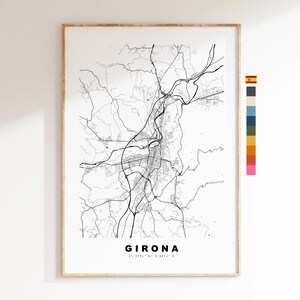 Gérone Plan de la ville - impression de carte - art cartographique - impressions ou impressions encadrées