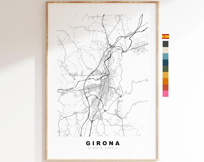 Girona Map Print - City Map Poster - Map Art - Map Wall Art - Spain City Maps - Girona Print - Girona Poster - Minimalist City Map