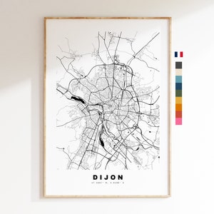 Dijon Impresión de mapas de la ciudad - Mapa de la ciudad minimalista - Arte de la pared del mapa - Impresiones o impresiones enmarcadas