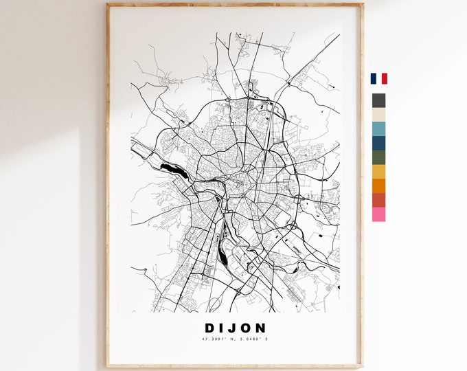 Dijon Map Print - City Map Poster - Map Wall Art - France City Maps - Dijon Print - Dijon Poster - Minimalist City Map - France