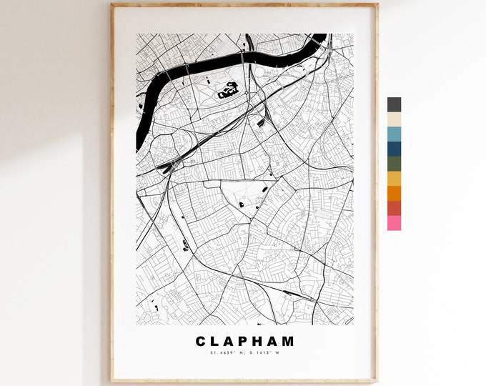 Clapham Map Print - Minimalist City Map Poster - Map Art - London, UK - Clapham Print - Clapham Poster - Different Colours Available