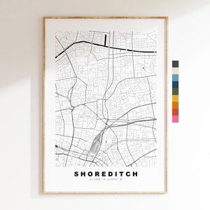 Impresión de mapa de Shoreditch - Póster de mapa de ciudad minimalista - Arte de mapas - Londres, Reino Unido - Impresión de Shoreditch - Póster - Diferentes colores disponibles