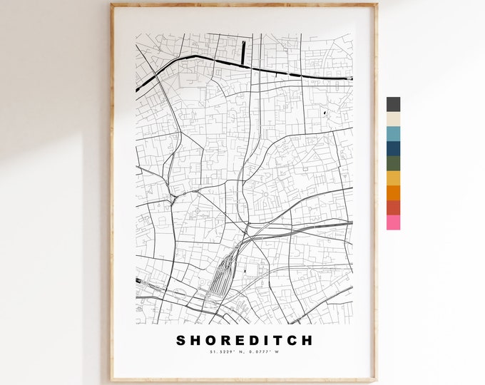 Shoreditch Map Print - Minimalist City Map Poster - Map Art - London, UK - Shoreditch Print -  Poster - Different Colours Available