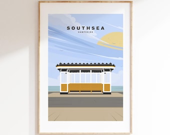 Southsea Travel Poster - Wall Art Print - Southsea and Portsmouth Travel Posters - Minimalist Retro Style - Prints or Framed Prints