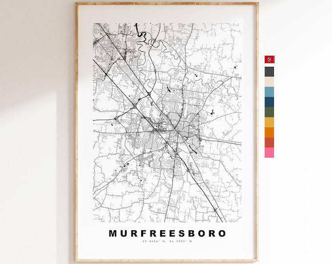 Murfreesboro Map Print - City Map Poster - Map Art - USA City Maps - Murfreesboro Print - Poster - Minimalist City Map - Tennessee