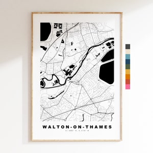 Impresión de mapa de Walton on Thames - Póster de mapa de ciudad minimalista - Arte de mapas - Londres, Reino Unido - Impresión de Walton - Póster - Diferentes colores disponibles
