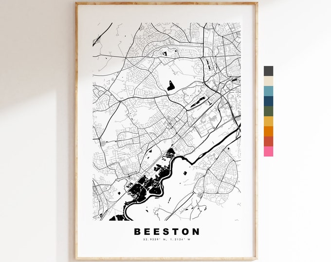 Beeston Map Print - Minimalist City Map Poster - Map Art - UK - Beeston Print - Beeston Poster - Different Colours Available