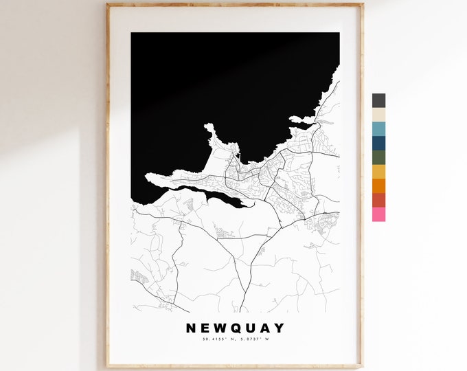 Newquay Map Print - Minimalist City Map Poster - Map Wall Art - UK - Newquay Print - Newquay Poster - Different Colours Available