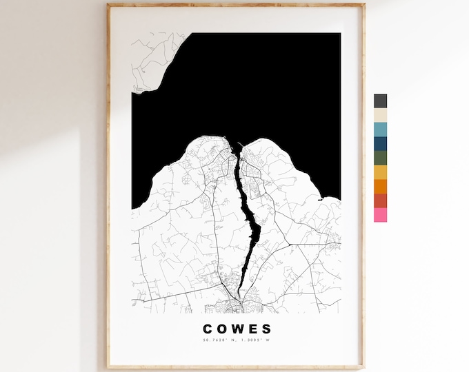 Cowes Map Print - Minimalist City Map Poster - Map Wall Art - UK - Cowes Print - Cowes Poster - Different Colours Available