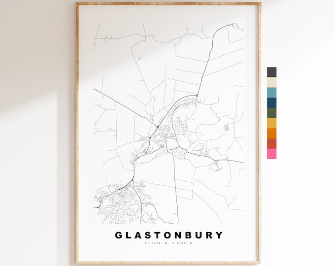 Glastonbury Map Print - Minimalist City Map Poster - Map Art - UK - Glastonbury Print - Glastonbury Poster - Different Colours Available