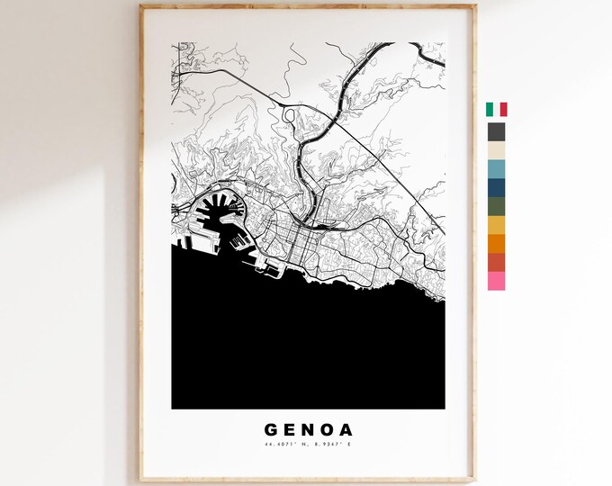 Genoa Map Print - City Map Poster - Map Art - Map Wall Art - Italy City Maps - Genoa Print - Genoa Poster - Minimalist City Map