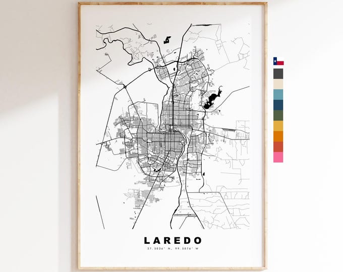 Laredo Map Print - City Map Poster - Map Art - USA City Maps - Laredo Print - Laredo Poster - Minimalist City Map - Texas